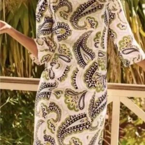 BODEN 100% LINEN Pink and White Sheath Dress with 3/4 Sleeves & Pockets!!